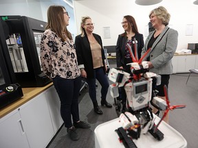 From left to right: Rachel Timmermans (vice-president academic, Students’ Union of MRU), Theresa Tayler (head of content and public relations, Chic Geek), Yasaman Amannejad (assistant professor, MRU) and Whitney Issik (Associate Minister of Status of Women). Issik was on hand to announce a $732,500 top-up this year for the Women in STEM Scholarship.