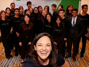 Melissa From, president and CEO of Junior Achievement Southern Alberta, with some of her high school entrepreneurs.