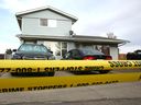 Calgary police investigate a shooting at a home on Radcliffe Close S.E. on Friday, April 1, 2022.