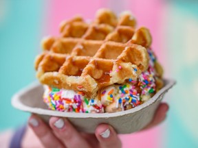 Waffle Cookie Dough Ice Cream Sandwich.