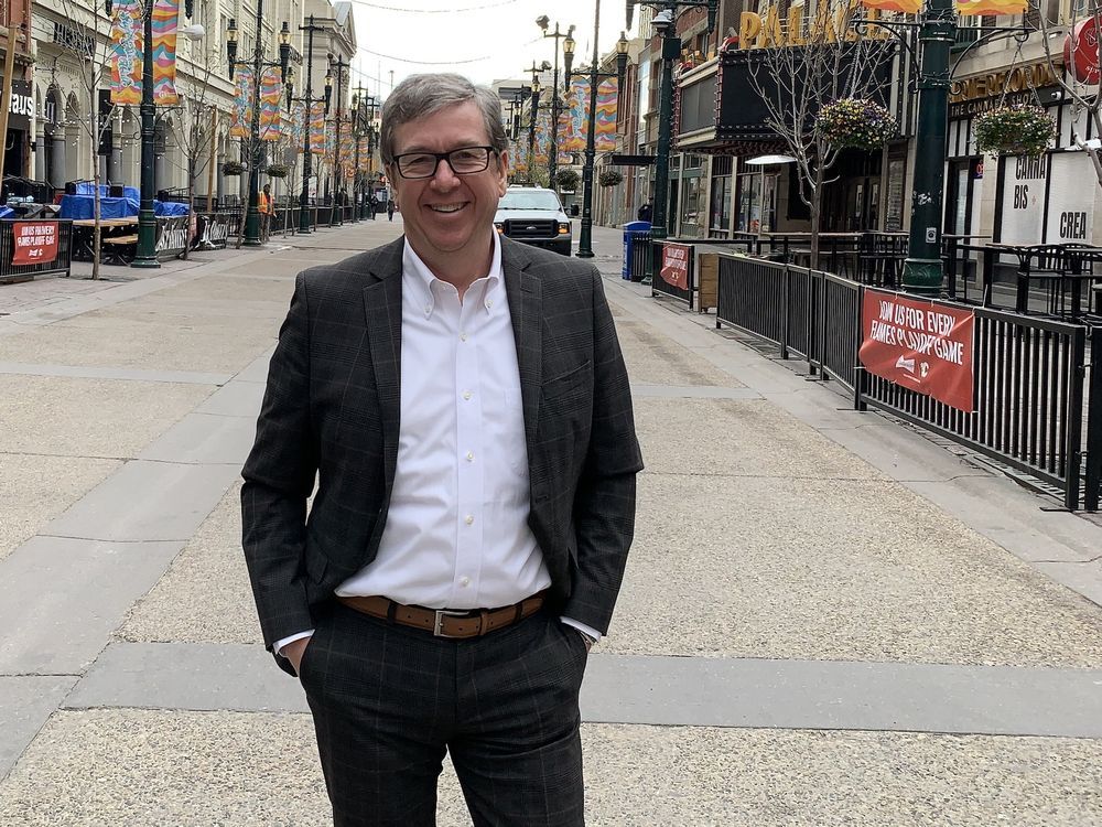 Mark Garner, the new executive director for the Calgary Downtown Association sees a bright future for Calgary's downtown centred on arts and culture. He's seen here on Stephen Avenue.