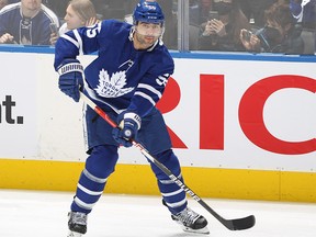 Mark Giordano #55 of the Toronto Maple Leafs warms up prior to playing against the Winnipeg Jets in an NHL game at Scotiabank Arena on March 31, 2022 in Toronto, Ontario, Canada.