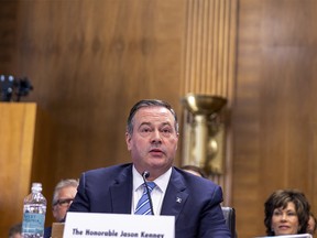 Alberta Premier Jason Kenney at the Senate Energy Committee hearing at Dirksen Senate Office Building on May 17, 2022 in Washington, DC.