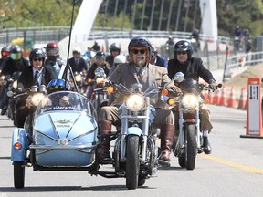 Over one hundred motorcyclists participate in the 11th Distinguished Gentleman's Ride along 9th Ave SE.  Dressed and groomed, the runners hit the downtown streets to raise more than $23,000 for Movember, a global charity that supports men battling prostate cancer.  Sunday May 22, 2022.