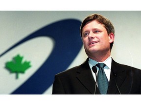 On this day 20 years ago, in 2002, Stephen Harper, then the new leader of the Canadian Alliance, won a byelection in Calgary Southwest. (He'd earlier been a MP, from 1993-1997.) Here, Harper is pictured in Edmonton, five weeks earlier, addressing the  crowd at the Canadian Alliance Convention 2002. Edmonton Journal archives.