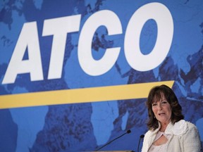 ATCO President and CEO Nancy Southern addresses the company's annual meeting in Calgary, Tuesday, May 15, 2018. A consumer group is arguing that the proposed $31 million fine for ATCO Electric's attempts to burdening taxpayers for costs they shouldn't have incurred isn't big enough.