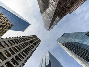 Office buildings rise upwards in Calgary on Wednesday, April 7, 2021.