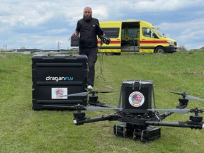 A Draganfly drone is seen in Ukraine. Calgary businessman Riaz Mamdani is providing financial aid to DroneAid to get 200 of the medical drones delivered to the war-torn country.