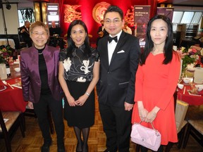 Pictured, from left, at the Hong Kong-Canada Business Association's (HKCBA) sold-out Spring Festival Gala held May 6 at the Regency Palace Restaurant are Catherine Yuen, HKETO principal consultant for Western Canada; director Emily Mo; Clara Yue and her husband Ben Leung, HKCBA, Calgary president. The fabulous fete was the perfect opportunity to celebrate the Year of the Tiger. Photos, Bill Brooks