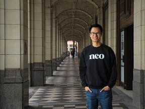 Neo Financial CEO Andrew Chau, photographed under the arches at the Hudson’s Bay Company building in downtown Calgary. The company has taken over the fourth floor of the building.