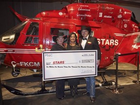 At the 2022 STARS & Spurs Gala are, from left, STARS president and CEO Andrea Robertson, PSAC president and CEO Gurpreet Lail, and gala chair, STEP Energy Services president and COO Steve Glanville. Photos courtesy, Perry Thomson Photography