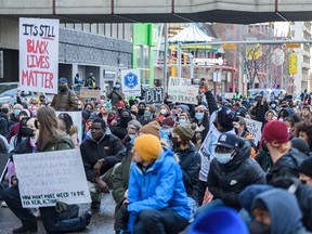 FILE PHOTO: Hundreds of people rally to demand justice for Latjor Tuel, a Black man who was shot and killed by Calgary Police, on Friday, February 25, 2022.