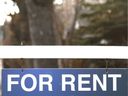 A for rent sign is displayed in front of a rental property in Calgary.