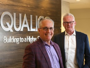 Glynn Hendry, right, will be retiring from Qualico  at the end of June. Claudio Palumbo, left, will move into the role of regional vice-president of southern Alberta.