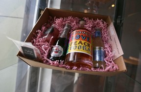 A peach vodka gift box is shown at Starr Distilling in Calgary. Jim Wells/Postmedia