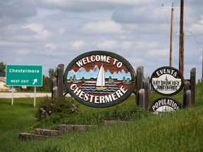 Signs for the City of Chestermere are shown on Highway 1 east of Calgary on Sunday, June 19, 2022.