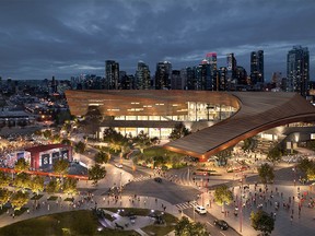 An artist rendering shows the BMO Centre expansion in Calgary located on the Stampede Grounds. The Centre has a 565,000-square-foot footprint, which includes new exhibition halls, ballrooms and a grand foyer.