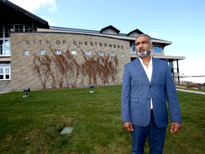 Chestermere Councilor Ritesh Narayan poses outside the City of Chestermere Town Hall on Wednesday, May 8, 2019.