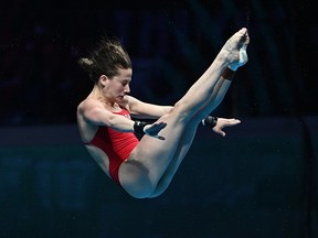 Canada's Caeli McKay competes in the women's 10m platform final at the FINA World Championships in Budapest, Hungary, on June 27, 2022.
