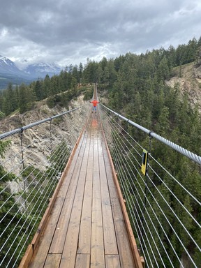 An image of the Golden Skybridge on a rainy day in Golden, BC. Canada.