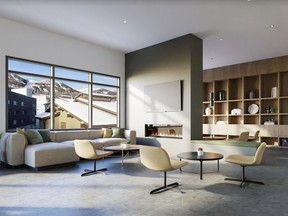An artist's rendering of the lounge at the Crescent at Red.