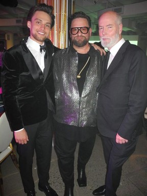 LOOK 2022 chair Kelly Streit, centre, is the founder and CEO of Mode Models, as well as being a board member of Contemporary Calgary. He’s with Tik Tok star and BOSS model William White, left, and LOOK 2022 honorary co-chair Douglas Coupland at LOOK 2022. The wildly successful Studio 54-themed bash raised nearly $1 million for Contemporary Calgary. Photos, Bill Brooks