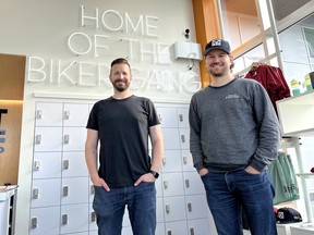 Andrew Obrecht, left, and Grady Topak are partners and original founding members of YYC Cycle Spin Studio, which has locations in Calgary and Edmonton, and a new one opening In Vancouver in August.