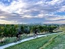 A scenic view of downtown Calgary from a path.  Courtesy Cody Stuart, Calgary's Best Bike Rides