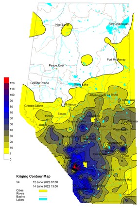 Map released by the province shows rainfall from June 12 to 14.