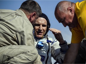 On this day in history, in 2019, Canadian astronaut David Saint-Jacques returned to Earth — setting a record for the longest single spaceflight by a Canadian. Saint-Jacques spent 204 days in orbit Here, ground personnel help Saint-Jacques  to get out of the Soyuz MS-11 capsule shortly after landing in a remote area outside Zhezkazgan, Kazakhstan June 2019. Alexander Nemenov/Pool via REUTERS.