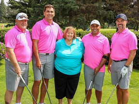 Team ATB at the 2021 Willow Park Charity Golf Classic included, from left, Peter MacIntyre, Wes Jardine, volunteer Trish Gurr, Imran Gulam and Rick Weste.   BRITTON LEDINGHAM, POSTMEDIA CONTENT WORKS