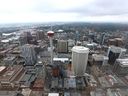 Part of the Calgary skyline, looking south and showing the Calgary Tower as seen from the upper floors at the opening of Telus Sky in downtown Calgary on Wednesday, July 6, 2022. 