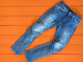 Denim blue Jeans on wood background stock photo getty images