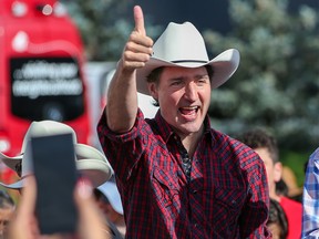 Prime Minister Justin Trudeau speaks at MP George Chahal’s Calgary Stampede breakfast at the Genesis Centre in Calgary on Sunday, July 10, 2022.