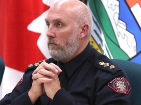 Paul Cook is shown at a Calgary police commission meeting on Jan. 28, 2020.