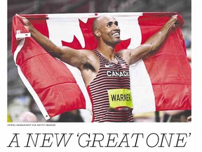 On this day in 2021, thirty-one-year-old Damian Warner of London, Ont., became the first Canadian to win gold in the decathlon. Warner didn't just capture the gold medal in Tokyo, he set an Olympic record with 9,018 points. That made him just the fourth man in history to top the 9,000-point mark. Image from Calgary Herald front page on Aug. 6, 2021.