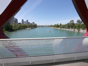 Damage at the Peace Bridge near downtown Calgary on Sunday, July 24, 2022. Multiple panels have been shattered, causing thousands of dollars of damage.