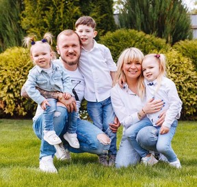 The Masalov family, left to right: Hlafira, 2, Artem, Stepa, 7, Kateryna, and Stefaniia, 5.