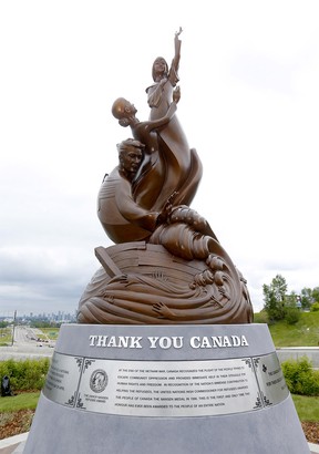 Unveiled in a park in southeastern Calgary at the entrance to the city's International Avenue in the southeast, a monument honors the Vietnamese people who lost their lives fleeing Vietnam after the fall of Saigon in 1975. Photo taken in Calgary at Sunday, July 3, 2022.