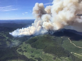 A view of the wildfire about 19 km west of Nordegg.