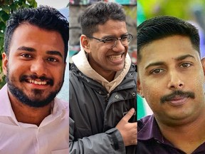(L-R) Geo Paily, 32, Kevin Sha Varghese, 21, and Liyo Mavalil Yohannan, 41, died after a boat capsized on the Spray Lakes Reservoir near Canmore. The boat capsized on July 10, 2022.