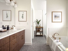 The master ensuite in the Luna show home by Hopewell Residential in Arbour Lake West.