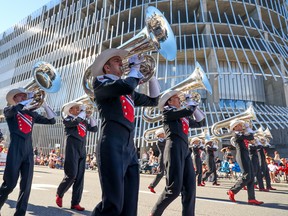 The Calgary Stampede Show Band plays during the 2022 Calgary Stampede Parade on Friday, July 8, 2022.