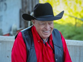 2022 Calgary Stampede honourary parade marshal John Scott smiles while answering media questions on Friday, July 8, 2022. Scott has more than 50 years experience in the movie industry, and accompanied Mayor Joyti Gondek and other film industry representatives on a recent trade mission to Los Angeles.