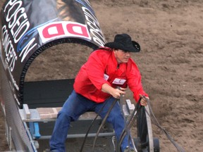 Hugh Sinclair led from start to finish in Heat 1 of the Rangeland Derby at the Calgary Stampede in this photo from July 8, 2012.