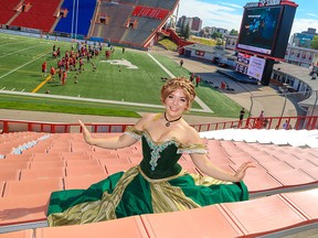 Caitlynne Medrek, owner of YYC Princess, poses at McMahon Stadium on Wednesday.  The company is the first to receive the #YYCSpotlight award with promotion at the Calgary Stampeders vs Blue Bombers game on Saturday.
