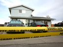 Calgary police investigate a shooting at a home in Radisson Heights on April 1, 2022.