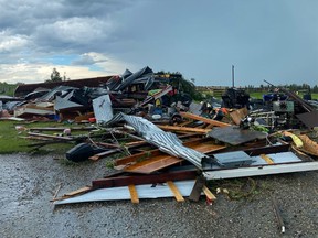 The aftermath of Thursday's tornado about 13 km west of Olds.