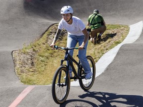 Danika White takes a spin on the South Glenmore Park pump track. Parks Foundation Calgary has announced another track will be built in West Confederation Park.