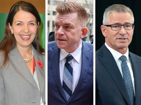 UCP leadership candidates Danielle Smith, Brian Jean (middle) and Travis Toews.
